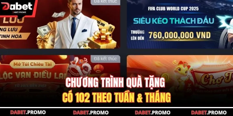 Chương trình quà tặng có 102 theo tuần & tháng